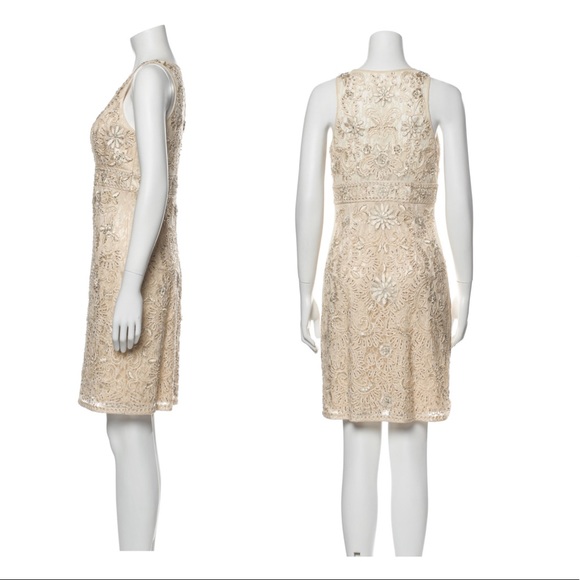 Sue Wong Lace Beaded Embroidered Cocktail Dress Sleeveless N3502 Ecru Wedding - Picture 2 of 13